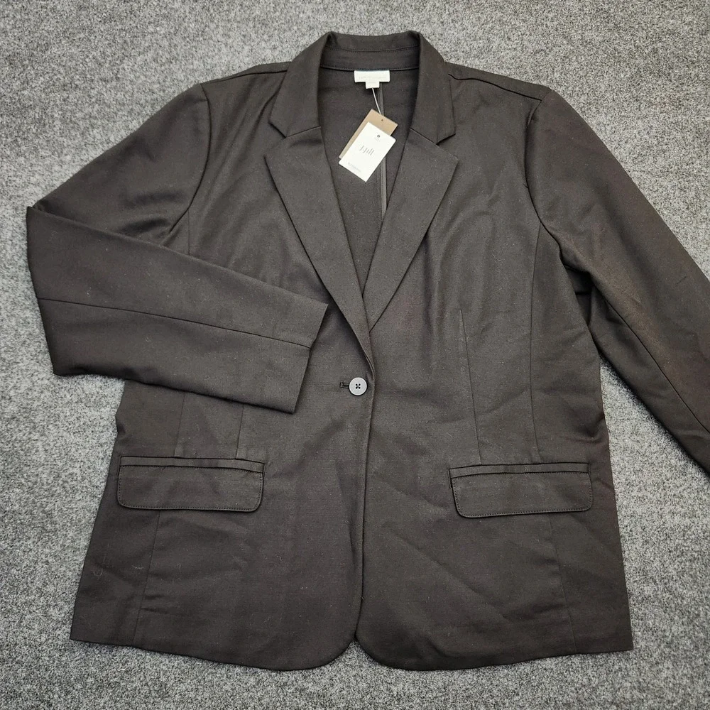 J. Jill Large Essential Cotton-Stretch Blazer Black Button Jacket Corporate